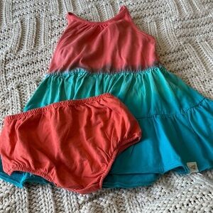 Burt’s Bees Toddler blue and burnt orange dress and panties 2T 100% cotton